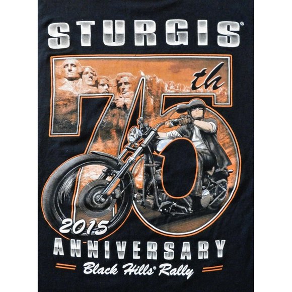 Sturgis 75th Anniversary 2015 Tee Shirt M L Black Motorcycle Short Sleeve Cotton - Picture 7 of 7